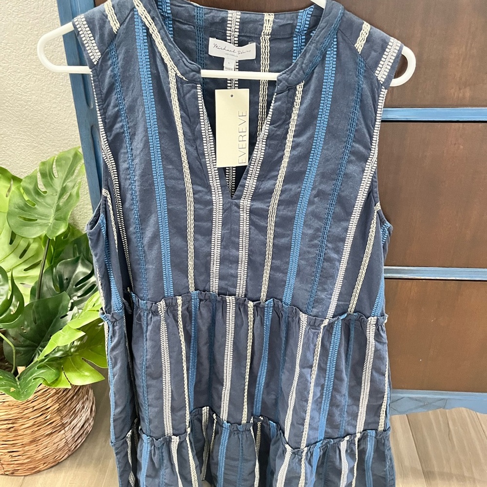 EVEREVE Michael Stars Annabelle Tiered Fall Blue Dress Large